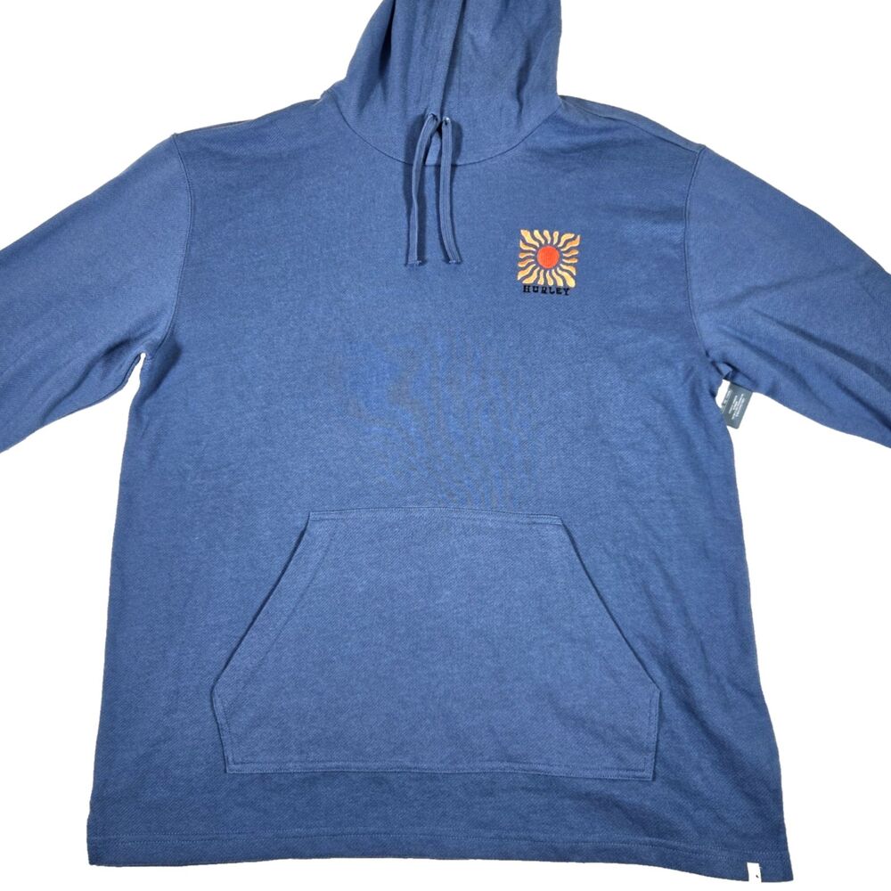 Hurley OG Hooded Poncho Sweatshirt Men's Large Blue French Terry Pullover New